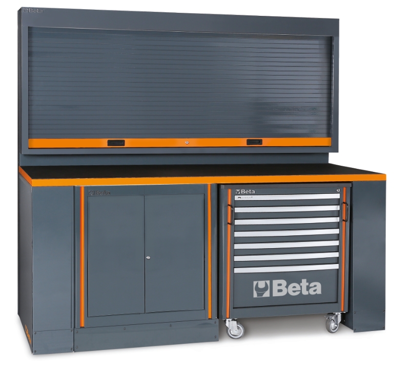 WORKSHOP WORKSTATION 7-DRAWER ROLLER CAB 2-DOOR TOOL WALL SHUTTER 2050X700 C55PB-PRO 8 image 1