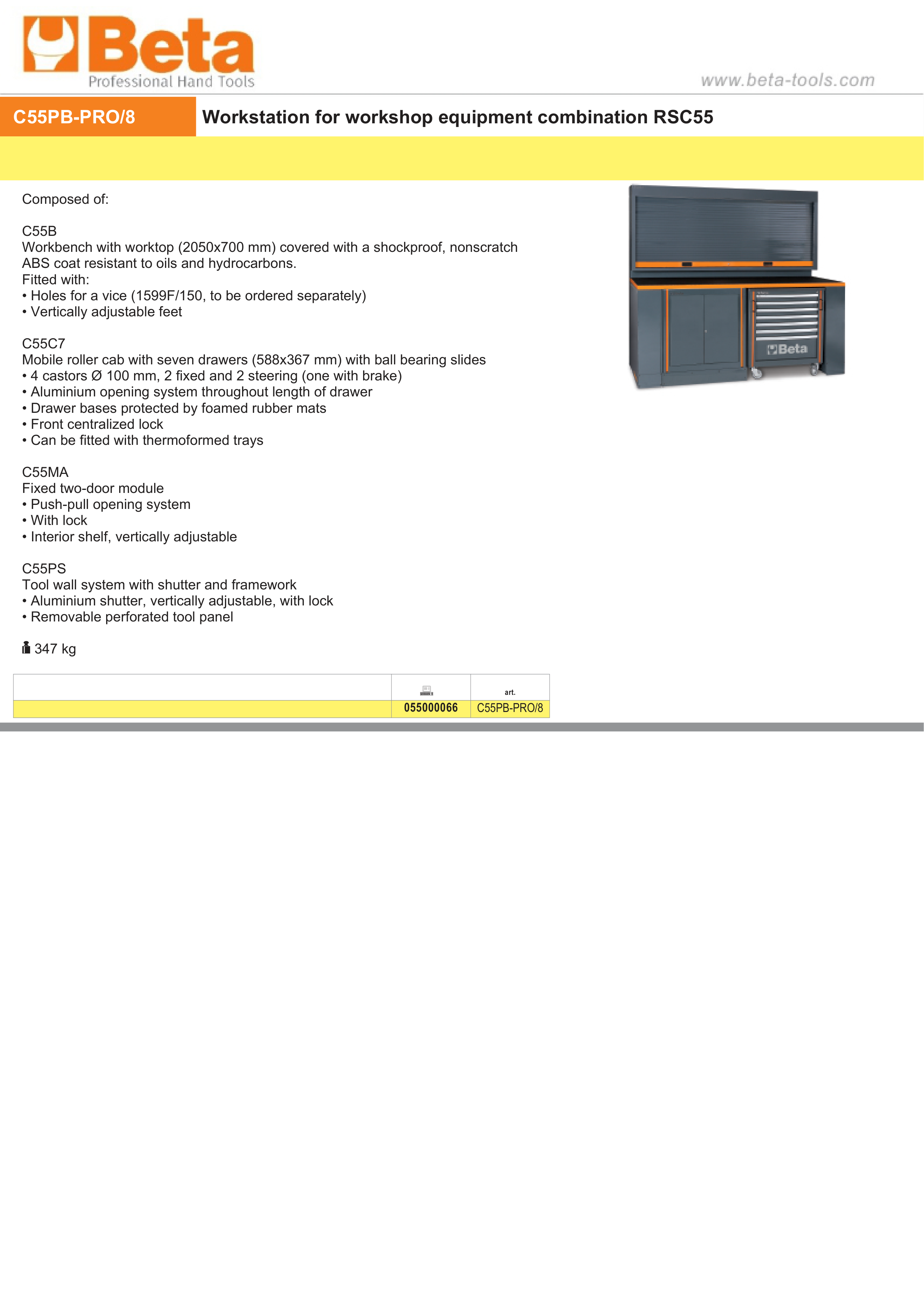 WORKSHOP WORKSTATION 7-DRAWER ROLLER CAB 2-DOOR TOOL WALL SHUTTER 2050X700 C55PB-PRO 8 thumbnail 2