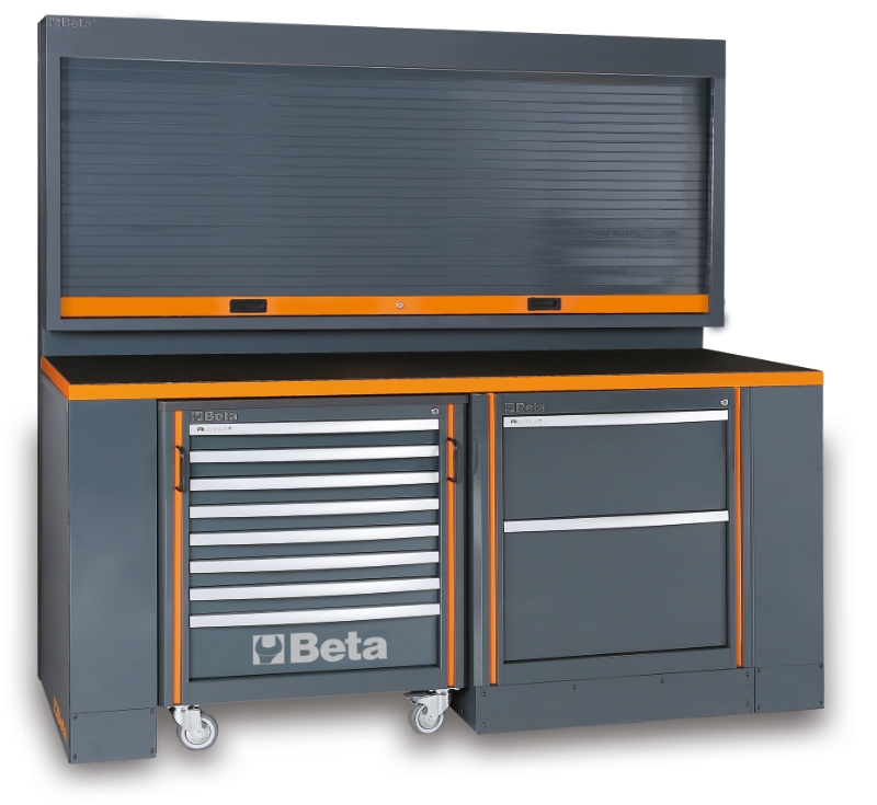 Workshop Equipment Set with Workbench, 8-Drawer Roller Cab, 2-Drawer Module, Wall Tool System, 2.05x2.00x0.76m - BetaRSC55 C55PB/3 image 1
