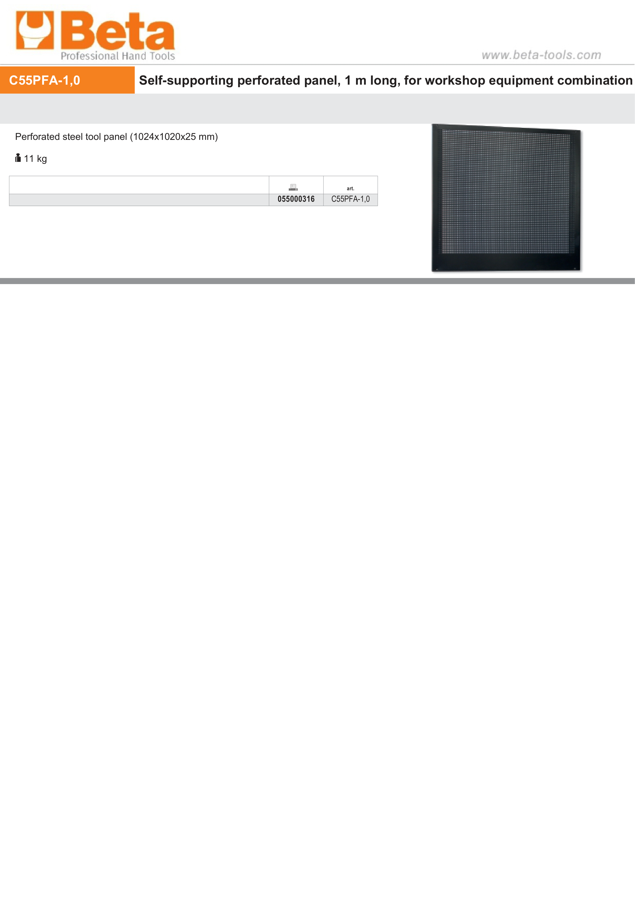 Self-Supporting Perforated Steel Tool Panel, 1024x1020x25mm - BetaRSC55 C55PFA-1,0 thumbnail 2