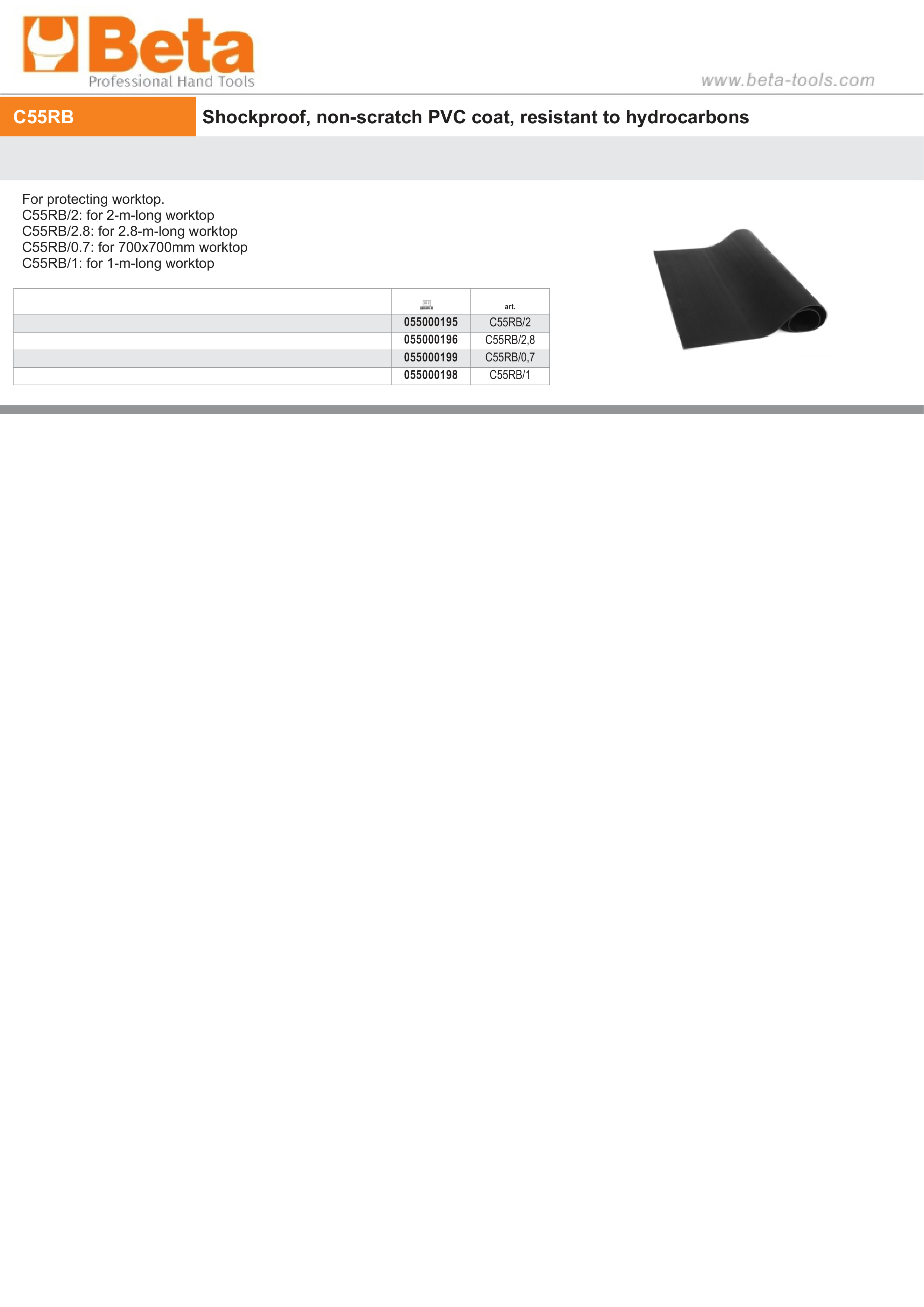 Shockproof Non-Scratch PVC Coating for Worktops, Fits 1m, 2m, 2.8m, 700x700mm - BetaRSC55 C55RB/2 thumbnail 2