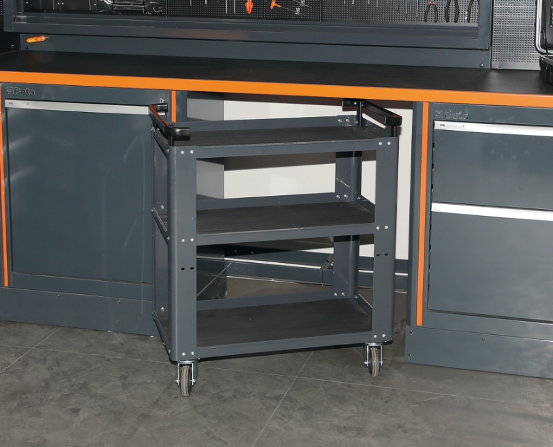 Trolley with 3 Antislip Rubber Tops, Ergonomic Handle, 100mm Castors, 200kg Load Capacity - BetaRSC55 C55T3 thumbnail 2