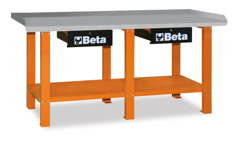 Workbench with Painted Sheet Metal Worktop, 1200kg Capacity, Lockable Drawers - Beta Tools C56-O image 1