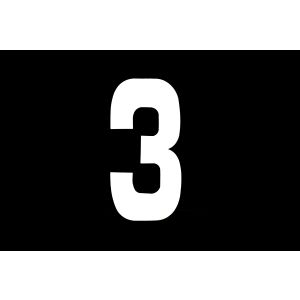 RACE NUMBERS - 3 THREE - WHITE, PACK OF 25 / 15cm 6" / VINYL STICKER