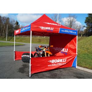 GAZEBO / CANOPY TENT 3x3m, BORILLI SUPPORT POP UP TENT, WITH BACK & HALF SIDES