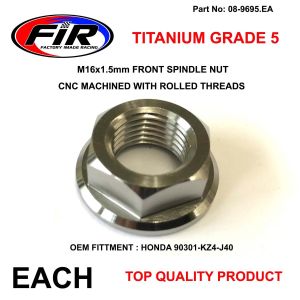 HONDA FRONT SPINDLE & NUT M16x1.5, TITANIUM GRADE 5 / OEM REF: 44301-MEN-000 / 90301-KZ4-J40