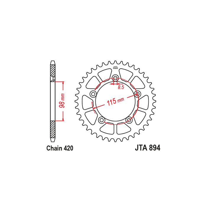 REAR SPROCKET ALLOY BLACK JT, JTA894.46BLK 7075-T6 Aluminium by JT