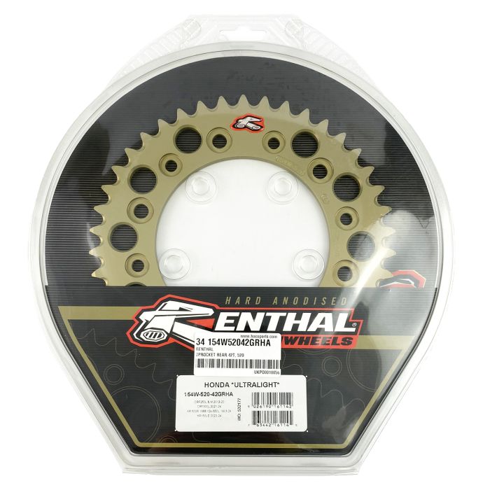 REAR SPROCKET ALLOY RENTHAL, ULTRALITE HARD ANODISED, TITANIUM