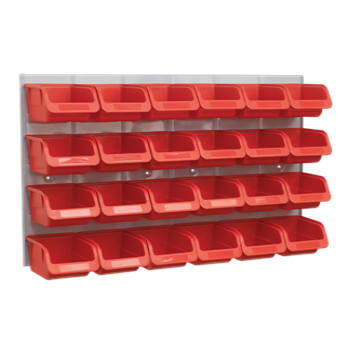WORKSHOP STORAGE BINS 24 PACK WITH STEEL LOUVER PANEL RACK 630mm X 380mm TPS130