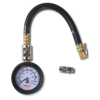 Tyre Pressure Tester 0-4 Bars with Shockproof Rubber Gauge and 290mm Hose - Beta Tools 1949M
