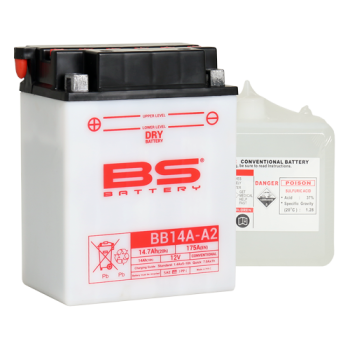BATTERY YB14A-A2 12V 14Ah. BS, BS WITH ACID PACK BB14A-A2, 310571, BS-BB14A-A2