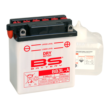 BATTERY YB3L-A/B 12V 3Ah BS, BS WITH ACID PACK BB3L-A, 310589, BS-BB3L-A