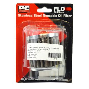 OIL FILTER FLO REUSABLE PC123, PC RACING USA STAINLESS STEEL