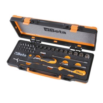 12 Hexagon Sockets, 20 Bits, 7 Accessories in Foam Tray, Metal Case - Beta Tools 900/C12MR