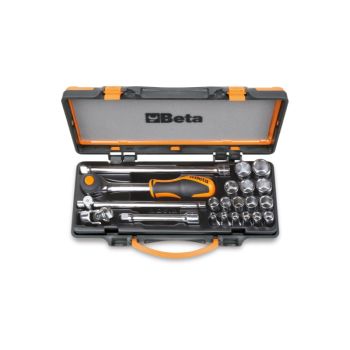 Hexagon Socket and Accessory Set in Metal Case 16 Sockets 5 Accessories - Beta Tools 910A/C16HR