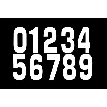 RACE NUMBERS - 0 1 2 3 4 5 6 7 8 9 - WHITE, 10 OF EACH NUMBER / 15cm 6" / PACK OF 100