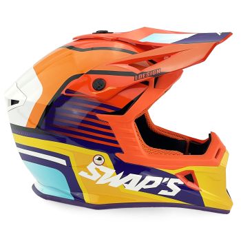 MOTOCROSS HELMET SWAPS S818 - SHINY ORANGE BLUE WHITE - SIZE XL 61cm - 62cm
