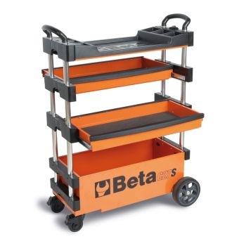 Folding Tool Trolley for Outdoor Jobs, 2 Drawers, 990x390x700mm, Centralized Lock, 160mm Fixed Castors - Beta Tools C27S-O