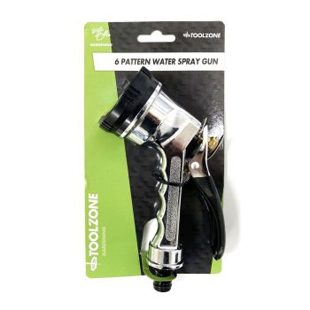 WATER SPRAY GUN 6 PATTERN CHROME HEAVY DUTY - TOOLZONE KDPGD166