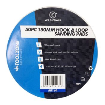 SANDING PADS HOOK AND LOOP 50 PIECES 150mm 40 80 120 180 240 GRIT - TOOLZONE KDPAB164