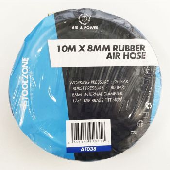 AIR HOSE 10m x 8mm HI VIS 1/4" BSP FITTINGS WORKING PRESSURE 20 bar - TOOLZONE KDPAT038