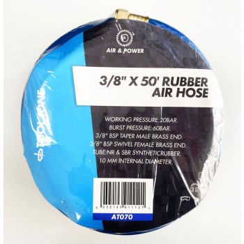 AIR HOSE 3/8" 50ft HI VIS 3/8" BSP MALE AND FEMALE ENDS WORKING PRESSURE 20 bar - TOOLZONE KDPAT070
