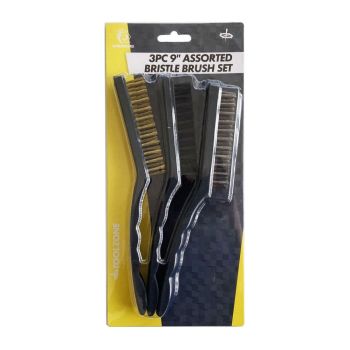 BRISTLE BRUSH SET 3PC 9" ASSORTED BRASS NYLON STEEL - TOOLZONE KDPBR050