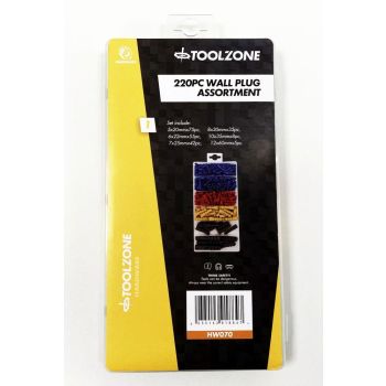 WALLPLUGS ASSORTMENT 220pc 5-12mm IN POLY BOX - TOOLZONE KDPHW070