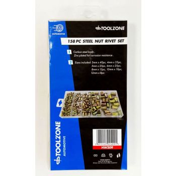 RIVET NUT ASSORTMENT STEEL FLANGE HEAD 158pc IN STORAGE BOX - TOOLZONE KDPHW209