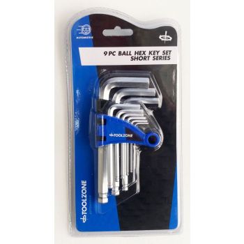 HEX KEY SET SHORT BALL END 9pc 1.5-10mm CHROME VANADIUM - TOOLZONE KDPHX013