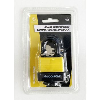 PADLOCK WATERPROOF LAMINATED 40mm 6mm SHACKLE WITH 2 KEYS - TOOLZONE KDPLK100
