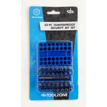 SECURITY BIT SET CRV 33PC WITH HOLDER STAR T8-T40 HEX 2-6mm IMPERIAL SPANNER TRI-WING TORQ - TOOLZONE KDPSD237