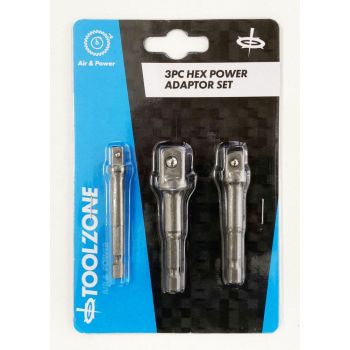 HEX POWER ADAPTOR SET 3PC 1/4" 3/8" 1/2" DRIVE 65mm 70mm - TOOLZONE KDPSD243