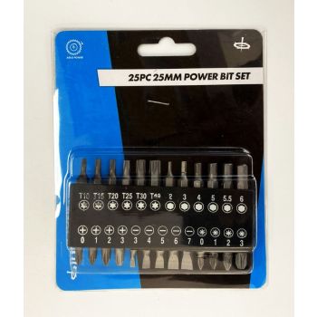 POWER BIT SET 25PC 25mm STAR T10-T40 HEX H2-H6 PH0-PH3 PZ0-PZ3 3-7mm - TOOLZONE KDPSD245