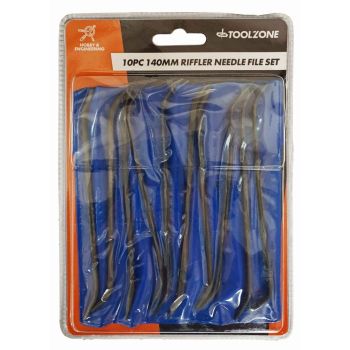 NEEDLE FILE SET RIFFLER 10PC 140mm VARIOUS SHAPES WITH POUCH - TOOLZONE KDPWW085