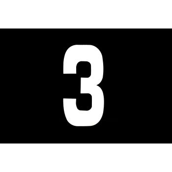 RACE NUMBERS - 3 THREE - WHITE, EACH / 15cm 6" / VINYL STICKER