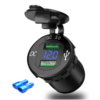 QUICK CHARGE 3.0 USB BLACK POWER OUTLET FAST CHARGE WITH LED VOLTMETER