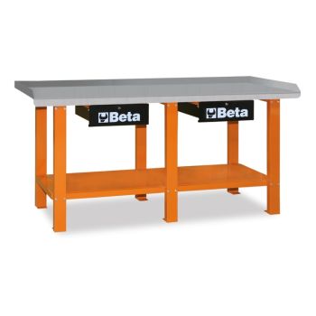 Workbench with Painted Sheet Metal Worktop, 1200kg Capacity, Lockable Drawers - Beta Tools C56-O