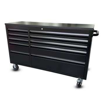 55" Powder Coated Black Steel Tool Chest Box 10 Drawers Solid Rubber Top