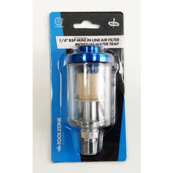 IN LINE MOISTURE TRAP 1/4" bsp INCLUDES CONDENSATION VALVE CLEAR FILTER BOWL - TOOLZONE KDPAT097