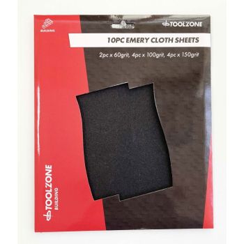 EMERY CLOTH SHEETS 10PC 230 x 280mm ASSORTED GRITS - TOOLZONE KDPDC127