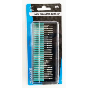 DEBURRING AND ENGRAVING SET 30pc 150GRIT DIAMOND 3.17mm SHANK 40-50mm LENGTH - TOOLZONE KDPHB265