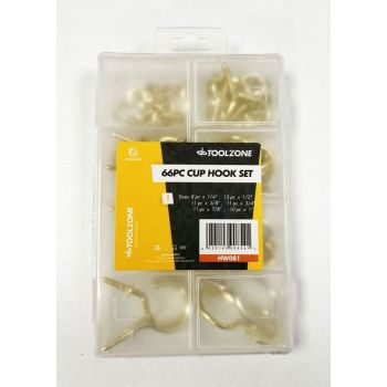 CUP HOOKS ASSORTED SET 66pc BRASS COATED 1/2"-1 1/4" - TOOLZONE KDPHW081