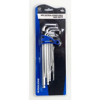 EXTRA-LONG BALL HEX KEY SET 9PC 1.5-10mm - TOOLZONE KDPSD075