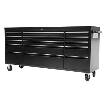 72" Powder Coated Black Steel Tool Chest Box 15 Drawers Solid Rubber Top
