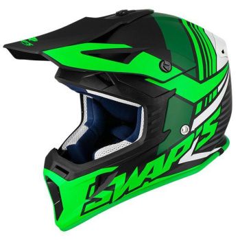 MX HELMET XS 54 BLACK/GREEN 21, SWAP'S S818 FULL FACE CSW10F0101, !! ACU GOLD APPROVED !!