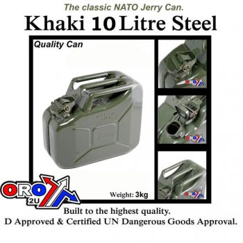 JERRY CAN STEEL 10 LITRE KHAKI, TOP QUALITY STEEL JERRY CAN, JC0010KV, FUEL CAN