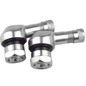 (PACK OF 2) TUBELESS BOLT ON TYRE VALVE, 10mm x 11.3mm 90° DEGREE STEM, SILVER