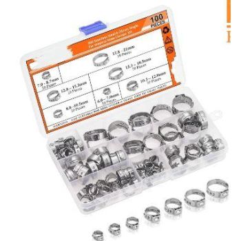 100pcs. STEPLESS CLAMPS 6-21mm, fuel line / Hose clamps clips