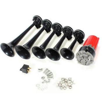5 Trumpet Music Air Horn 12V 125dB, Universal Car Truck Bike Air Compressor